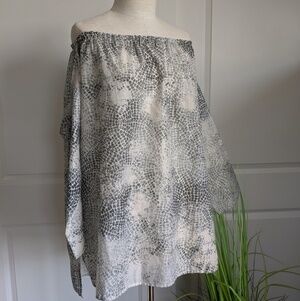 Jarbo Tunic Off Shoulder Long Sleeve Pebble Print Semi Sheer Cotton Grey M NWOT